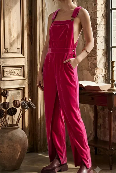 Eesome Velvet Straight Leg Overalls In Pink
