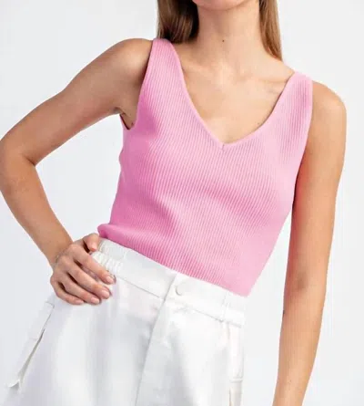 Eesome Vivi V-neck Ribbed Top In Pink