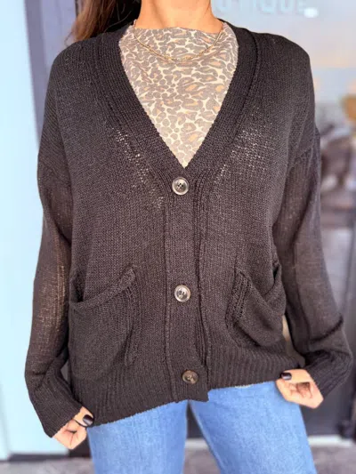 Eesome V-neck Button Down Cardigan In Black