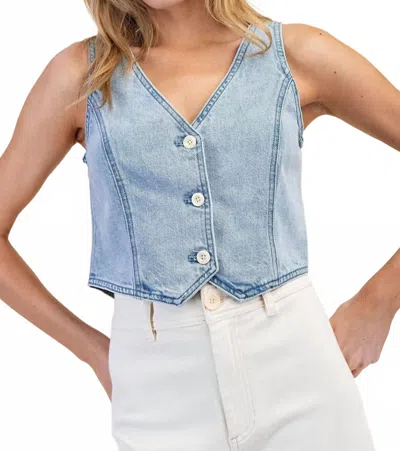 Eesome V-neck Denim Vest In Medium Wash In Blue