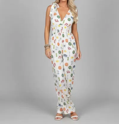 Eesome V-neck Wide Leg Jumpsuit In Seaside Picnic In Multi