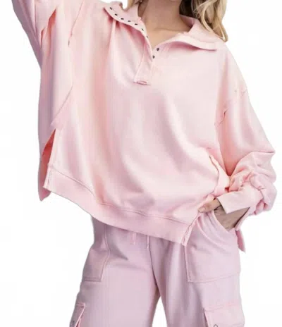 Eesome Washed Long Sleeve Pullover In Pink