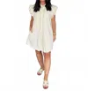 Eesome Washed Ruffle Button Down Mini Dress In Ecru In White