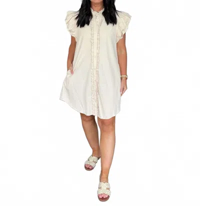 Eesome Washed Ruffle Button Down Mini Dress In Ecru In White