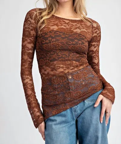 Eesome Whitney Floral Lace Top In Cinnamon In Brown