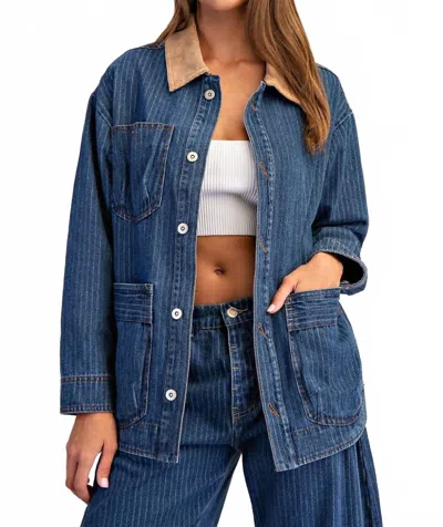 Eesome Willow Bound Corduroy Pinstriped Button Jacket In Denim In Blue