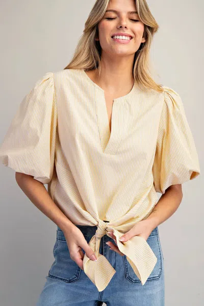 Eesome Willow Grace Puff Sleeve Tie-hem Blouse In Honey Butter In Neutral