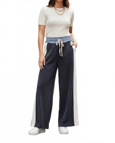 Eesome Women's Color Block Denim Drawstring Pants In Ash Black In Multi