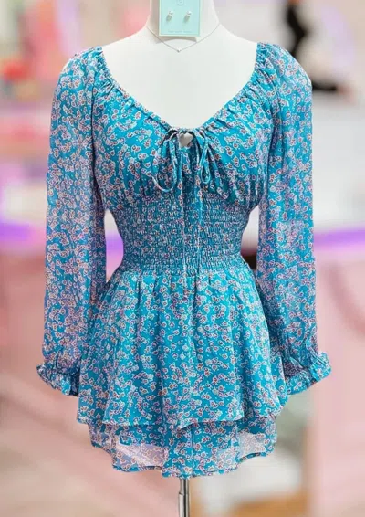 Eesome Women's Real Printed Romper-dress In Teal In Blue