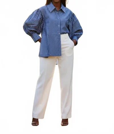 Eesome Women's Striped Button Down Blouse In Navy In Blue