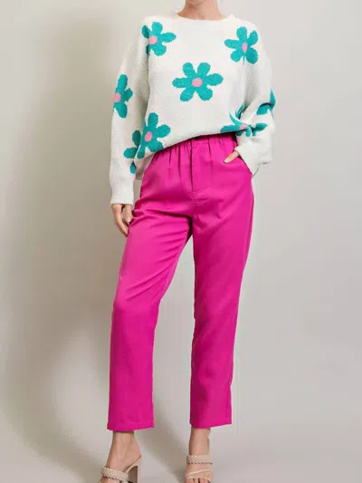 EESOME WOMEN'S SWEATER WITH TEAL AND PINK ALL OVER FLORAL PRINT IN OFF WHITE