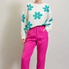 EESOME WOMEN'S SWEATER WITH TEAL AND PINK ALL OVER FLORAL PRINT
