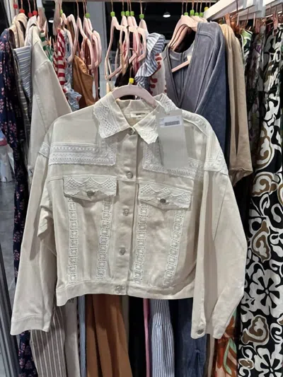 Eesome Women's Trim Denim Jacket In White/ With Lace In Neutral