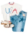 Eesome Women's Usa Letter Ss Sweater In White In White