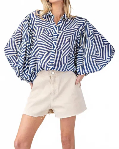 Eesome Zandra Button Down Blouse In Blue In Multi