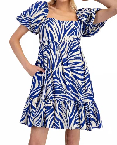 Eesome Zebra Print Puff Sleeve Mini Dress In Blue