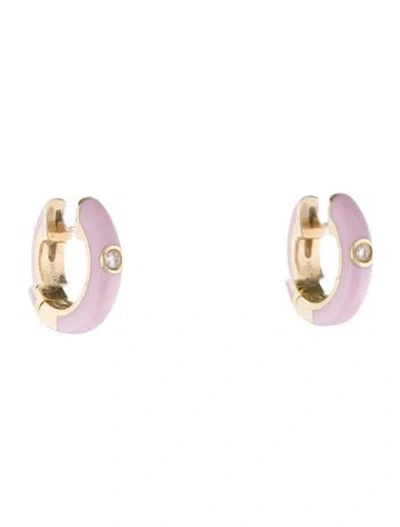 Pre-owned Ef Collection 14k Diamond & Enamel Huggie Earrings In Pink