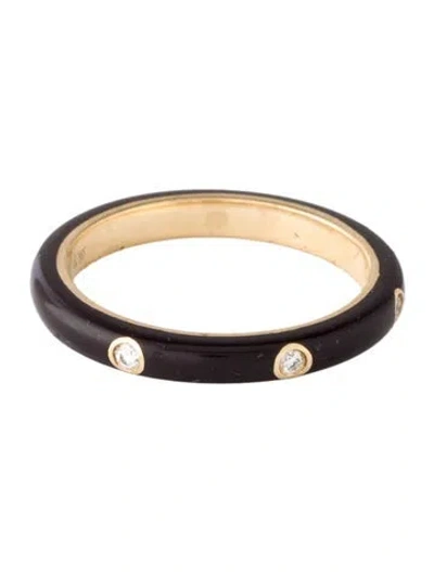 Pre-owned Ef Collection 14k Diamond & Enamel Stack Ring In Brown