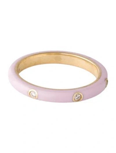 Pre-owned Ef Collection 14k Diamond & Enamel Stack Ring In Pink