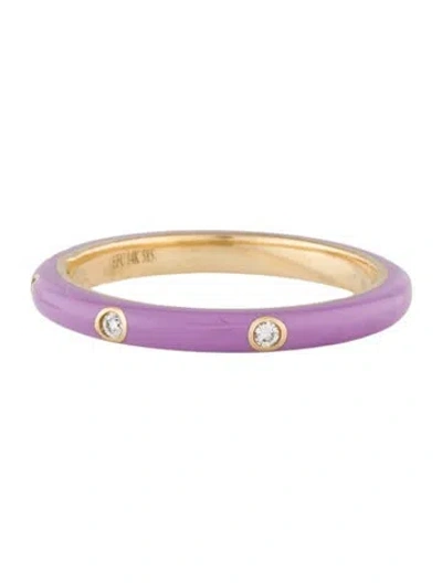 Pre-owned Ef Collection 14k Diamond & Enamel Stack Ring In Purple