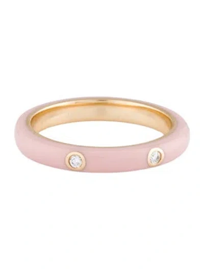 Pre-owned Ef Collection 14k Diamond Enamel Stacking Band In Pink