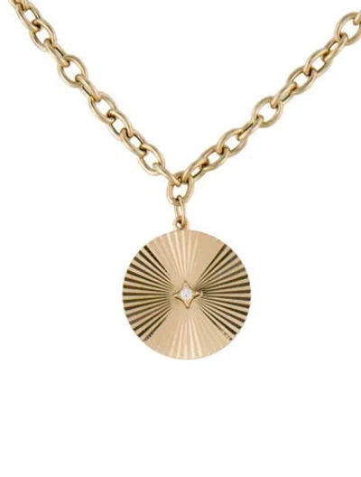 Pre-owned Ef Collection 14k Diamond Fluted Disc Pendant Necklace, 18" In Multi