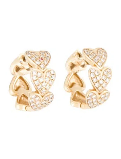 Pre-owned Ef Collection 14k Diamond Heart Huggie Earrings In Multi