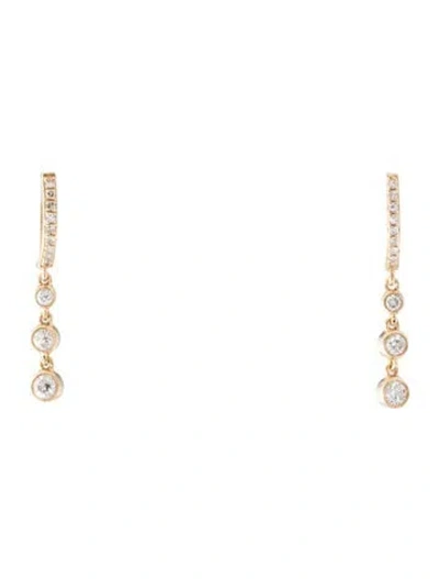 Pre-owned Ef Collection 14k Diamond Huggie Three Bezel Drop Earrings In Multicolor