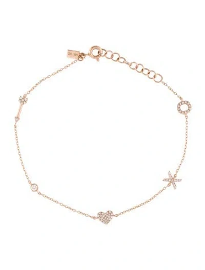 Pre-owned Ef Collection 14k Diamond Love Station Bracelet, 7.25" In Multi