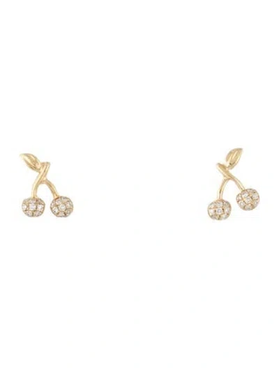 Pre-owned Ef Collection 14k Diamond Mini Cherry Stud Earrings In Clear