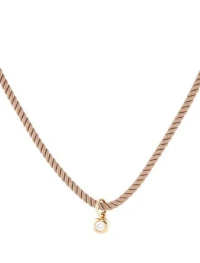 Pre-owned Ef Collection 14k Diamond Pillow Cord Pendant Necklace, 15" In Brown/neutrals