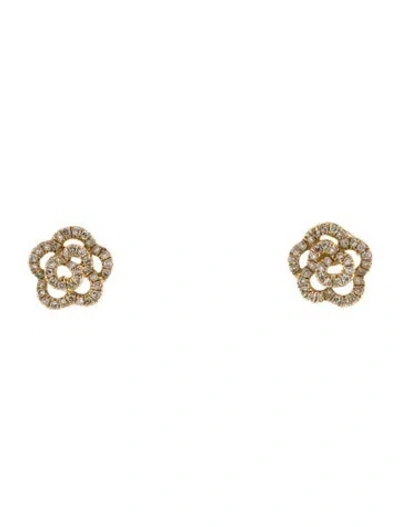 Pre-owned Ef Collection 14k Diamond Rose Stud Earrings In Multi