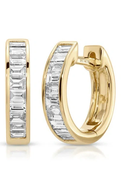 Ef Collection 14k Gold Baguette Diamond Huggie Hoop Earrings In Red