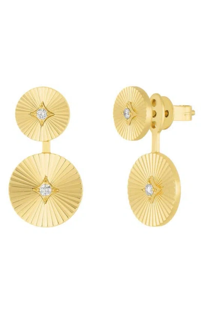 Ef Collection 14k Gold Fluted Diamond Disc Drop Earrings In 14k Yellow Gold