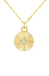 EF COLLECTION 14K GOLD FLUTED DIAMOND DISC PENDANT NECKLACE