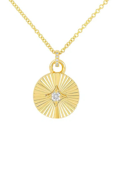 Ef Collection 14k Gold Fluted Diamond Disc Pendant Necklace In 14k Yellow Gold