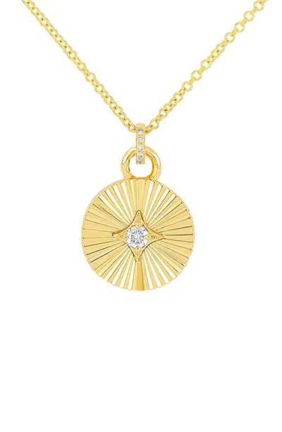 EF COLLECTION EF COLLECTION 14K GOLD FLUTED DIAMOND DISC PENDANT NECKLACE