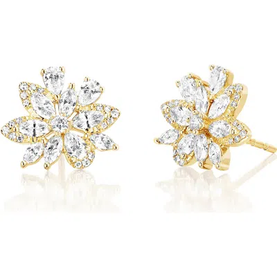 Ef Collection 14k Gold Marquise Diamond Cluster Stud Earrings In Red