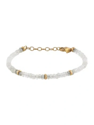 Pre-owned Ef Collection 14k Moonstone Labradorite Bead Bracelet, 6.5" In Multicolor