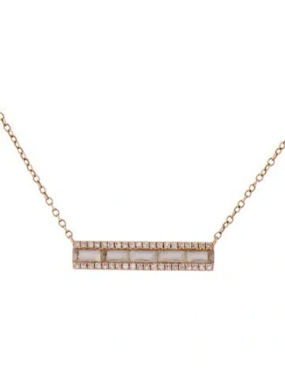 Pre-owned Ef Collection 14k Quartz & Diamond Bar Pendant Necklace, 19" In Multi
