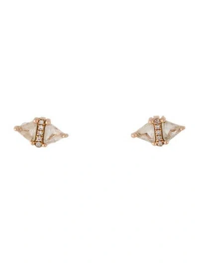 Pre-owned Ef Collection 14k Quartz & Diamond Stud Earrings In Multi