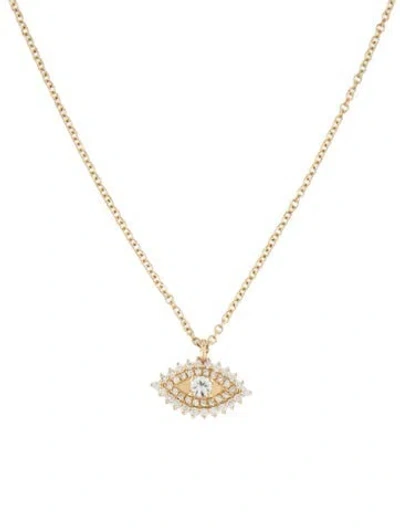 Pre-owned Ef Collection 14k Sapphire & Diamond Evil Eye Pendant, 17.25" In Multicolor