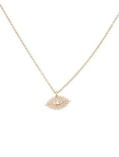Pre-owned Ef Collection 14k Sapphire & Diamond Evil Eye Pendant Necklace, 15.5" In Multi