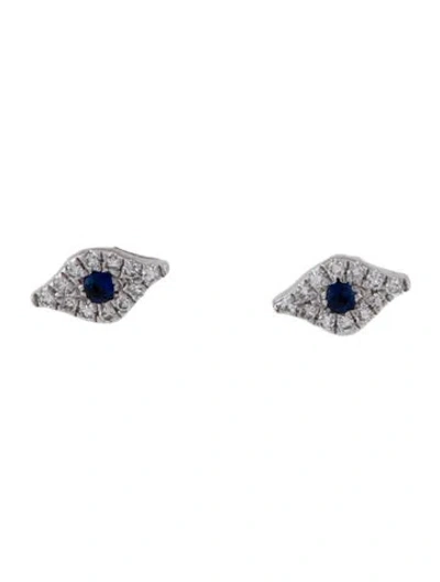 Pre-owned Ef Collection 14k Sapphire & Diamond Mini Evil Eye Stud Earrings In Multi