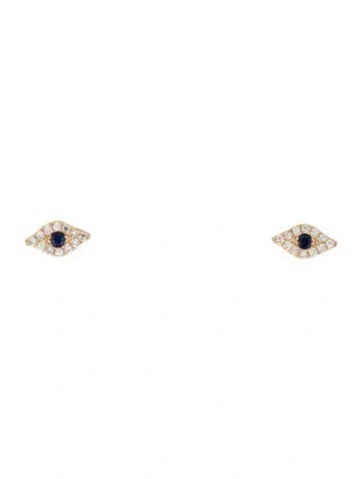 Pre-owned Ef Collection 14k Sapphire $ Diamond Mini Evil Eye Stud Earring In Multi
