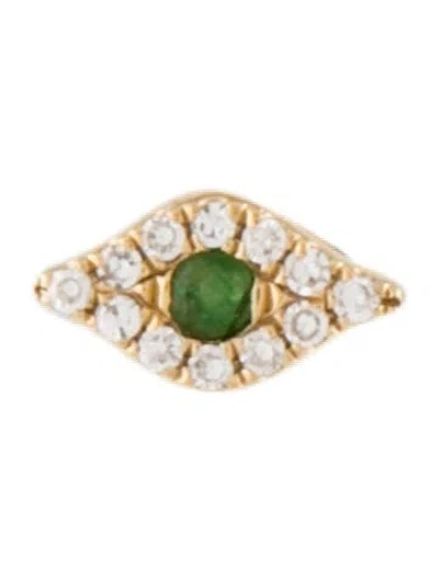 Pre-owned Ef Collection 14k Tsavorite Garnet & Diamond Evil Eye Single Stud Earring In Multi