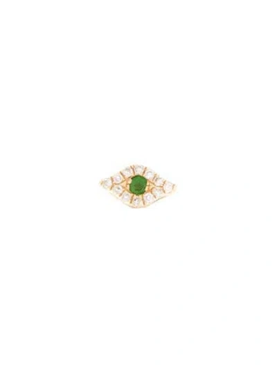 Pre-owned Ef Collection 14k Tsavorite Garnet & Diamond Evil Eye Single Stud In Multi