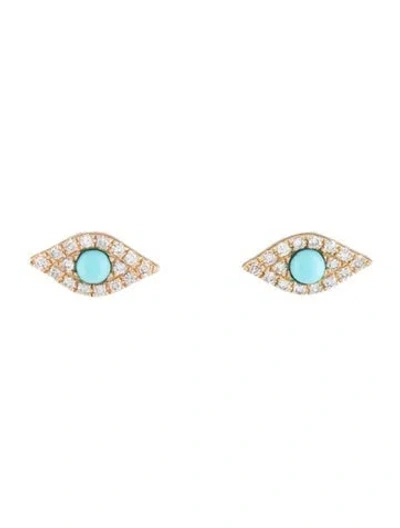 Pre-owned Ef Collection 14k Turquoise & Diamond Evil Eye Stud Earrings In Multicolor