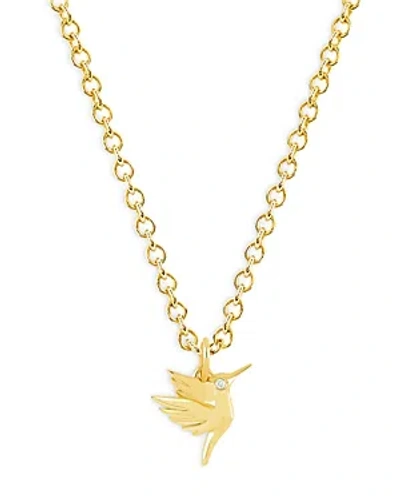 Ef Collection 14k Yellow Gold Diamond Accent Hummingbird Pendant Necklace, 16-18