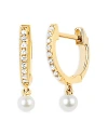 EF COLLECTION 14K YELLOW GOLD DIAMOND & CULTURED FRESHWATER PEARL HUGGIE DROP EARRINGS